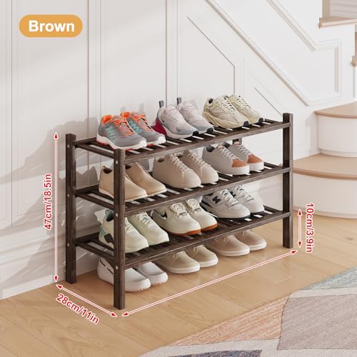 Bamboo Shoe Rack Organizer for Closet and Entryway - Space-Saving Narrow Shoe Stand - Versatile Shoe Holder for Door or Closet Shelf,Garage Bedroom can Freely Stack DIY Small Shoe Racks 3 Tier Brown - color: Brown, size: 3-Tier