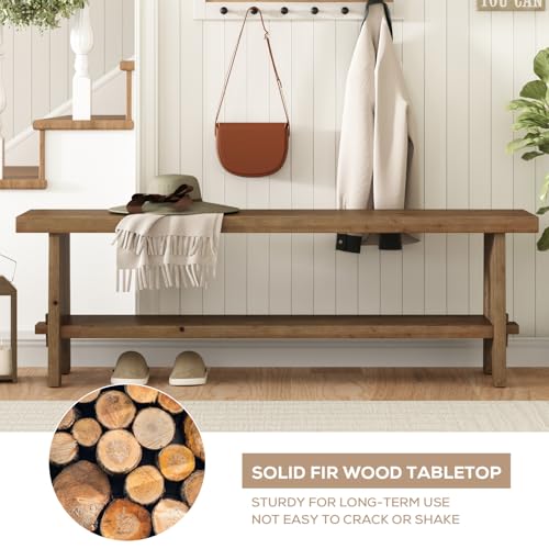 HOKYHOKY Solid Wood Entryway Bench - 54.3" Farmhouse Long Storage Bench, Rustic Narrow Bench Seat for Indoor, Entryway, Dining Room, Living Room and Hallway, Brown - size: 54.3"