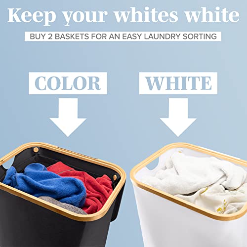 LONBET Laundry Basket with Lid, Made from Breathable Fabric | Aesthetic Clothes Hampers for Laundry with Side Handles & Sturdy Bamboo Frame (26 Gallons - Single, Black) - color: Black, style: 26 Gallons - Single