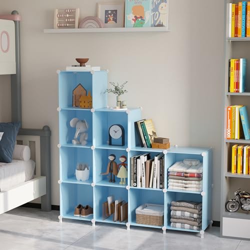 AWTATOS Cube Storage Organizer Protable Closet Organizers and Storage for Kids DIY Stackable 12 Cube Storage Shelves Clothes Organizer for Bedroom, Home, Blue - color: Blue