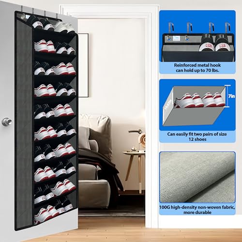 Shoe Organizer,70 Pounds Large Capacity,20-30-Pair Over The Door Shoe Organizer,10 Tiers Shoe Rack for Closet,New Upgrade Anti-Scratch Heavy Duty Hook and Bamboo Material Baffle,Grey/Black - color: Grey/Black