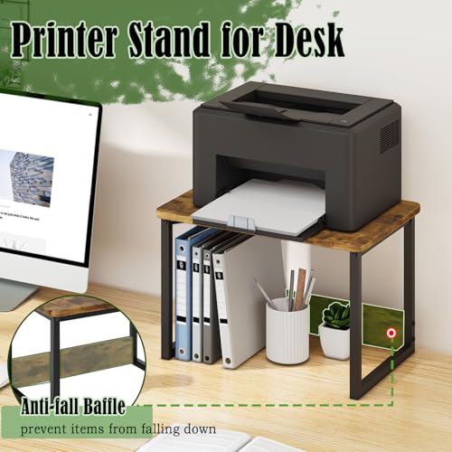 MARTY Printer Stand with Storage for Desk, Desktop Printer Stand Shelf Organzier for Home/Office Heavy Duty Printer Riser Under Desk Small Printer Table for Fax Machine Copier Scanner(Rustic Brown) - color: Rustic Brown, size: 2 Tier