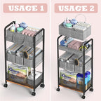 LIDTOP 2In1 Baby Diaper Caddy & 3-Tier Rolling Diaper Cart, Diaper Caddy Organizer Cart with Dividers, Mobile Metal Utility Cart for Nursery Essentials, Detachable Bedside Cart, Large Capacity - color: Black