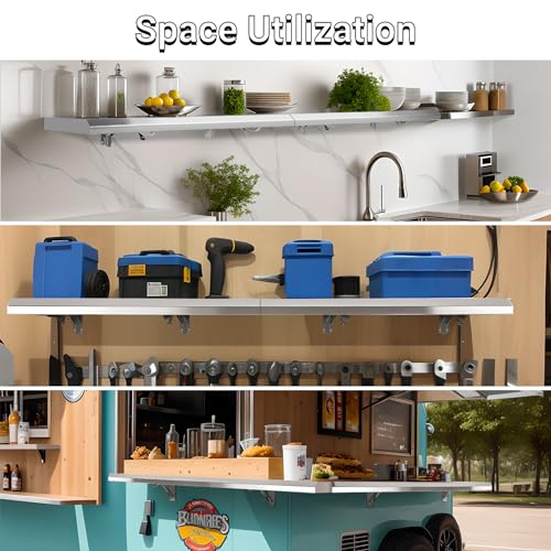Concession Shelf Drop Down 18" x 96", Spliced Style Folding Concession Stand Shelf Commercial Grade Stainless Steel, Foldable Concession Shelves for Snack Bar, Food Cart, Movie Theater - size: 18" x 96"