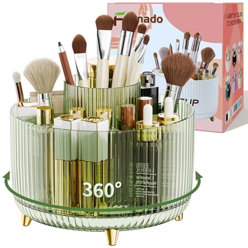 fanado 360° Rotate Makeup Brush Holder Organizer, Makeup Organizers Countertop, Makeup organization and Skincare Storage for Vanity, Desktop, Bathroom (Clear Green) - color: Clear Green