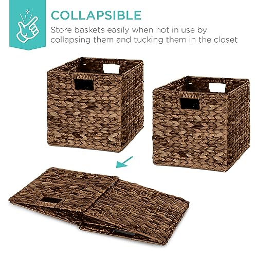 Best Choice Products 13x13in Pack of 5 Cube Storage Baskets, Water Hyacinth Multipurpose Collapsible Organizers, Handwoven Laundry Totes for Laundry, Living Room, Kids Room & Nursery - Brown - color: Brown, size: 13x13in