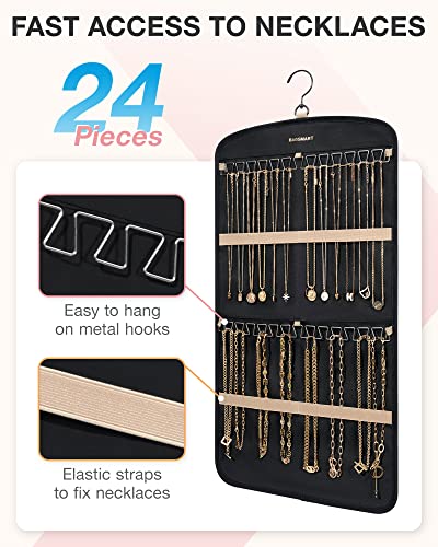 BAGSMART Hanging Jewelry Organizer, Necklace Holder Anti-tangle Earrings Rings Hanger with 10 Jewelry Bags Travel Storage Roll with Pockets Hang on Closet, Wall, Door,1 Piece, Small, Black - color: Black, size: Medium - Standard