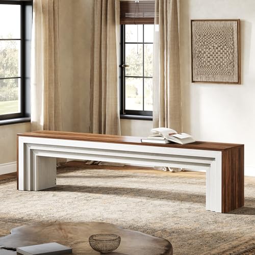 Tribesigns 71" Extra Long Entryway Bench, Modern Farmhouse Shoe Bench Wooden Indoor Seating with Layered Design for Hallway, End of Bed, Living Room, Sofa Back, Dining Room, Rustic Brown & White - color: Rustic Brown & White