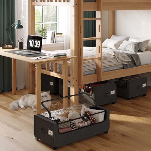 Under Bed Storage With Wheels, XXXXL Large Underbed Storage Organizer, 90L Capacity, for Shoes, Clothes, Blankets, Bedding - color: Black