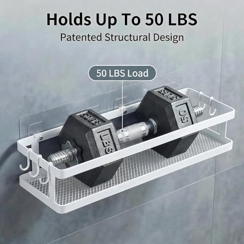 PUSDON 2-Pack 16.5" Extra Long Slim Shower Caddy, Adhesive Wall Mount Bathroom Organizer, Rustproof Open Frame Mesh Spice Rack for Kitchen, Holds 50LBS - White, Guardrail - color: White, size: Minimalist Open (16.5" Extra Long)