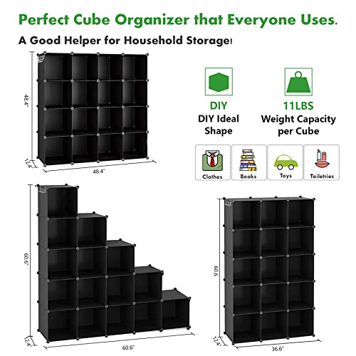 C&AHOME Cube Storage Organizer, 16-Cube Shelves Units, Plastic Storage Cubes, DIY Closet Organizer, Modular Closet Storage Shelves Ideal for Home, Bedroom, 48.4" L × 12.4" W × 48.4" H Black SUM3016H - color: Black