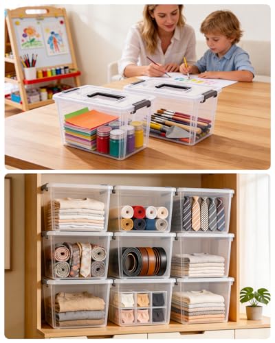 Citylife 8 Packs 6 QT Plastic Storage Bins with Latching Lids Clear Storage Box with handle Stackable Storage Containers for Organizing Snacks, Crafts, Toys, Tools - size: 8 Packs (10.31"L x 7.28" W x 6.1"H)
