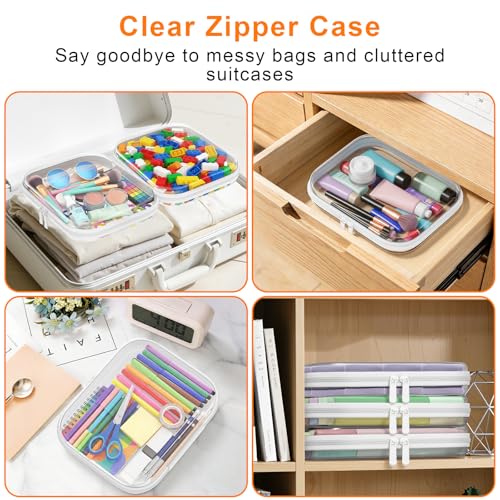 3PCS Clear Hard Shell Zipper Case,Toy Organizers and Storage Box,Clear Toiletry Cosmetic Case,Travel Makeup Bags,Diaper Bag Organizer,Pencil Case,Medium Stackable Portable Zipper Pouches 9.85*7.9*2 IN - size: M