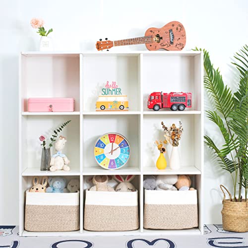 MINTWOOD Design 3-Pack Storage Baskets for Shelves, Playroom and Classroom Basket, Book Decorative Cube Bins, Woven Closet Organizers, Baby Nursery Baskets, Light Brown - color: Oatmeal Brown