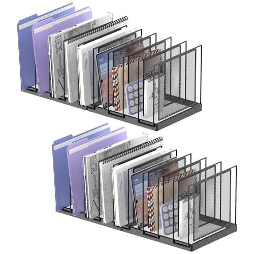 9-Section Desk File Organizer, Vertical File Holder, Mesh Desktop File Folder Metal File Organizer Stand for Office Home Classroom, Black, 2 Pack - color: Black, size: 2 Pack 9-Section