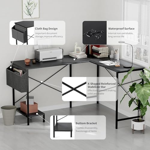 Alpen L Shaped Gaming Desk, Small Computer Desk, 50 Inch Wide Corner Desk, Work from Home Desk, Study Table for Bedrooms, PC Writing Table with Storage and Reversible Shelf, Classic Black - color: Black, size: 50 Inches