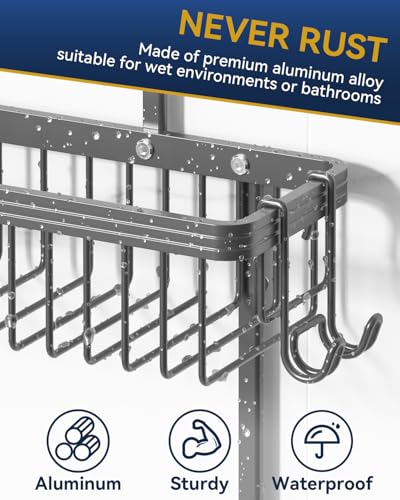 YASONIC Shower Caddy Hanging, Never Rust Shower Organizer Hanging, Aluminum Shower Racks for Inside Shower with Hooks for Razor, Bathroom Organizers and Storage with Soap Holder, Grey - color: Grey