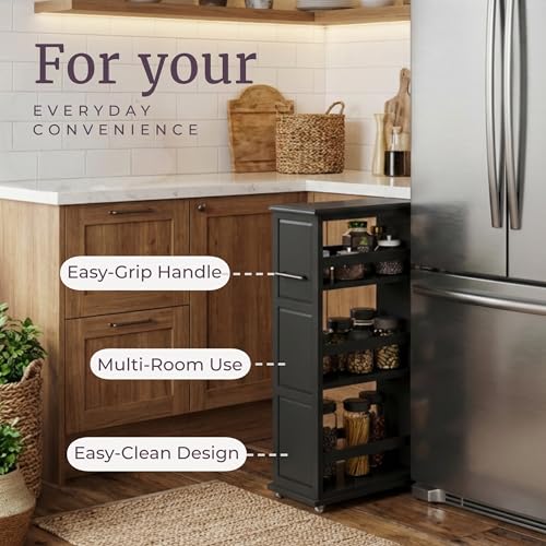 Lavish Home 3-Tier Slim Rolling Storage Cart - 16.7” x 9” Narrow Rolling Cart with Handle and Wheels for Bathroom, Laundry Room, and Kitchen Organization - Pull-Out Home Organizers (Black) - color: Black, size: 16.7”W x 9”D
