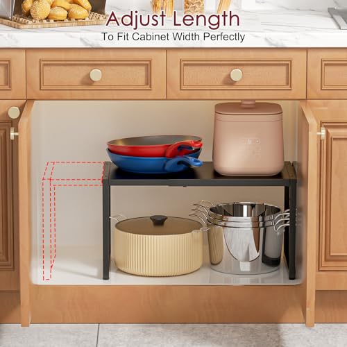 Expandable Kitchen Storage Shelves,110LBS Heavy Duty Metal Garage Shelving Units For Pot Pans Appliance,Adjustable Small Storage Shelf Rack Organizer For Kitchen Countertop Under Cabinet Garage Pantry - size: 1 Tier：10.2"D x 23.8"W x 11.4"H