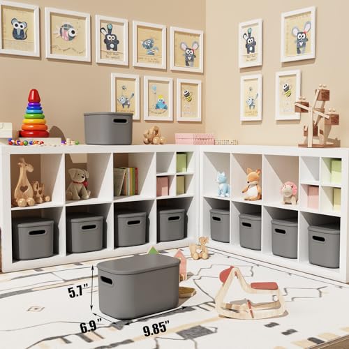 ORGIDOL 6 Pack Grey Storage Bins with Lids Stackable Storage Container for Organizing, Storage Boxes with Handle for Shelves, Cute Organizer Bins for Craft, Snacks, 9.85x6.9x5.7 inch - color: Dark Grey, size: 6 Pack