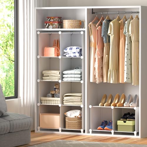 Neprock 16 Cubby Storage Organizer, Closet Clothes Storage Organizer, Cube Shelves Closet Organizers and Storage Shelves for Clothing Storage with Hammer, Bookshelf for Kids (White) - color: White