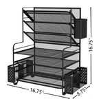 Simple Trending 7 Tier Desk File Organizer, Letter Tray Paper Organizer with Pen Holder and Metal Hanging Basket, Black - color: Pen Holder Black
