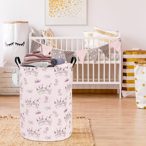 FANKANG Storage Basket, Nursery Hamper Canvas Laundry Basket Foldable with Waterproof PE Coating Large Storage Baskets for Kids Boys and Girls, Office, Bedroom, Clothes,Toys(Princess Castle) - color: Princess Castle