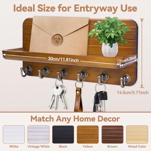 Key Holder for Wall, Mail Organizer Wall Mount with 6 Hooks Wooden Hanging Key Rack for Home Decor, Hallway, Entryway (Yellow) - color: Yellow