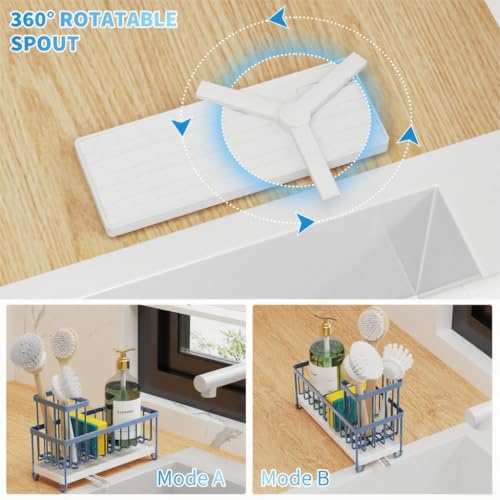 Cisily Sponge Holder for Kitchen Sink, Sink Caddy Organizer with High Brush Holder, Kitchen Countertop Organizers and Storage Essentials, Rustproof 304 Stainless Steel (Gray Blue, 9.25″) - color: Gray Blue