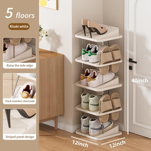 Vertical Shoe Rack,5 Tiers Stackable Shoe Rack for 10 Pairs, Narrow Shoe Tower,Space Saving, for Entryway, Living Room, Bedroom,Closet,DIY Free Standing Shoe Organizer(Khaki, 5 Tiers) - color: Khaki, size: 5 Tiers