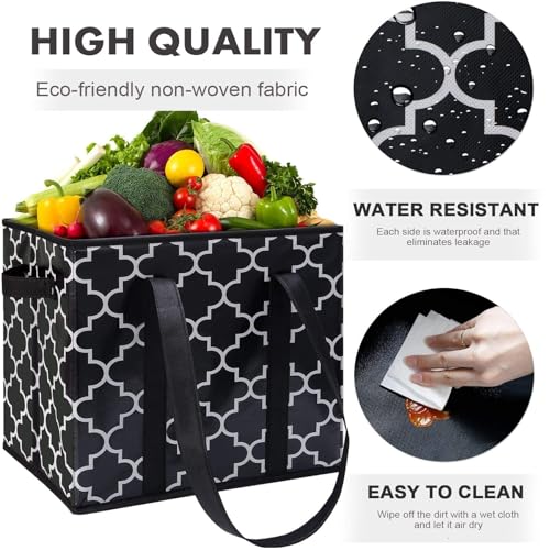 WISELIFE Reusable Grocery Bags 3-Pack Foldable Washable Large Storage Bins Basket Water Resistant Shopping Tote Bag Black - color: Black, size: 3 Pack