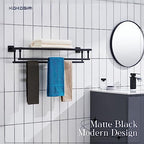 KOKOSIRI Bath Towel Rack with Double Towel Bars 32-Inch Bathroom Towel Shelves Towel Holder Wall Mounted Stainless Steel, Matte Black, B6005BK-L32 - color: Matte Black, size: 32 Inch