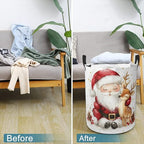 Santa Claus and Deer Laundry Basket Foldable Laundry Hamper with Handles Clothes Storage Bin for Household Bedroom Bathroom Dorms 17.3"x13.6" - color: Santa Claus and Deer
