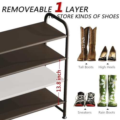 INGIORDAR Shoe Rack 4 Tier Long Storage Organizer Wide Metal Shoe Shelf for Closet Entryway Brown - color: Brown, size: 4 Tier
