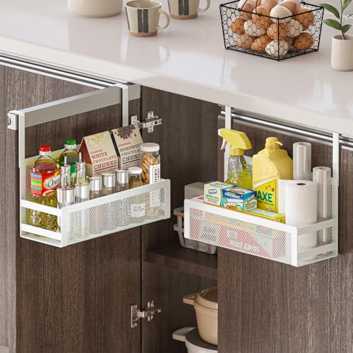 Hanging Kitchen Baskets Fine Mesh Wire Storage Basket Over Cabinet Door Organizer No Drilling Required for Kitchen Bathroom Office, Small, 2 Pack. - size: 2 Smalls