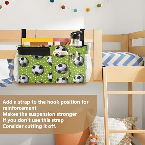 Bedside Caddy Hanging Bunk Bed Caddy Bed Organizer Hanging Pocket with 2 Hooks Bedside Storage Organizer Pocket Bag Holder Deep Green Soccer Balls Dots - color: Deep Green Soccer Balls Dots