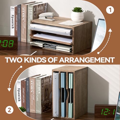 KIRIGEN Wooden Desktop Organizer Paper Storage Letter Tray File Sorter with 3 Layer Trays - Desk Rack Magazine File Dividers Holders for Home Office Accessories Dark Brown (3KWJG-DBR) - color: Dark Brown, size: 3 layer-0 drawers
