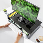 Simpple Trending Monitor Stand Riser, 2 Tier Wood Office Desk Storage Organizer for Laptop, Computer, Black