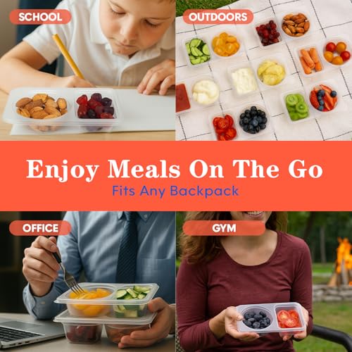 20 Sets Reusable Snack Containers with Lids, 2 Compartment Snack Pack Containers for Food Storage & Meal Prep, Travel Snacks, Leakproof, Split-Proof