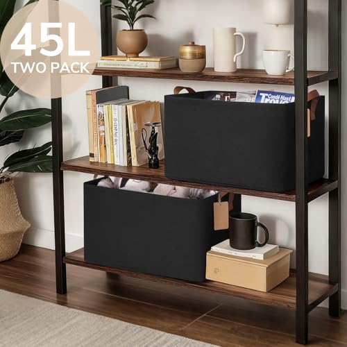 CHICVITA Storage Baskets for Shelves, Extra Large Closet Storage Bins with Metal Frame, Foldable Toy Storage Organizer for Nursery, Living Room, 19" L x 13" W x 11" H, Black, 2-Pack - color: Black, size: 19" L x 13" W x 11" H