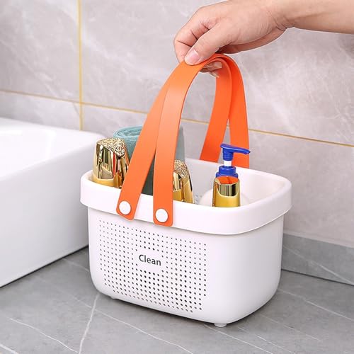 JiatuA Plastic Storage Basket with Handle Portable Shower Caddy Tote Organizer Basket Bin for Bathroom Kitchen Dorm Room Bedroom, Small White - color: White, size: Small