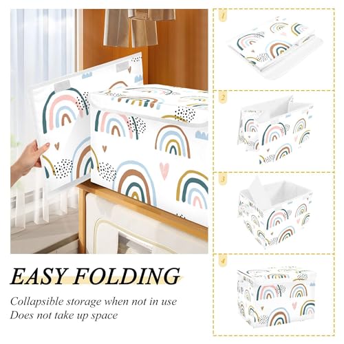 xigua Cartoon Rainbow Storage Bins with Lids and Carrying Handle,Foldable Storage Boxes Organizer Containers Baskets Cube with Cover for Home Bedroom Closet Office - color: Cartoon Rainbow