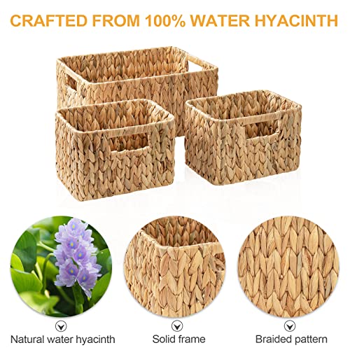 ELONG HOME Wicker Storage Basket, 3 Pack Hand-Knitted Wicker Baskets, Water Hyacinth Storage Baskets with Built-in Handles - color: Hyacinth 3