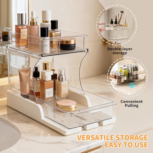 Jsyrjing Pull Out 2 Tier Organizer for Kitchen Bathroom and Cabinet Storage Rotating Pantry Rack Under Sink Organizer Clear and Durable Design 1 Pack - size: 1 Pack