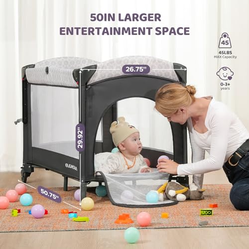 ELEMARA Wide Baby Bassinet Bedside with Diaper Changer,Long Next to Bed Crib with Mattress,Sheet,Music, Playpen Travel Bed with Storage (3 in 1 Baby Bassinet, 3 in 1 Full) - style: 3 in 1 Baby Bassinet