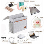 Bedside Caddy,Felt Bedside Storage Organizer, Hanging Storage for Dorm Bed Sofa for tablet Magazine Phone Remotes and Water Bottle Holder (Light Grey)