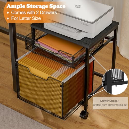 Rolling File Cabinet Cart, Printer Stand with Storage Drawer, Mobile Filing Cabinet on Lockable Wheel, Printer Cart with Hanging File Folder Organizer Beside Under Desk for Office Home(Patent Pending)