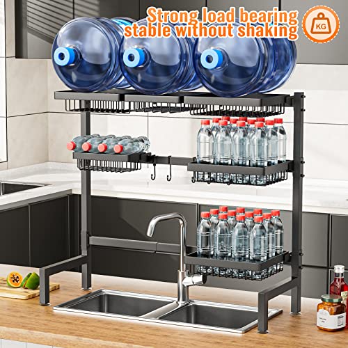 YKLSLH 3 Tiers 6 Baskets Over The Sink Dish Drying Rack Extendable (26.57"-35"), Large Dish Drying Rack, Kitchen Cutlery Drainer Metal Storage Counter Rack - color: Black, size: 3 tiers 6 baskets