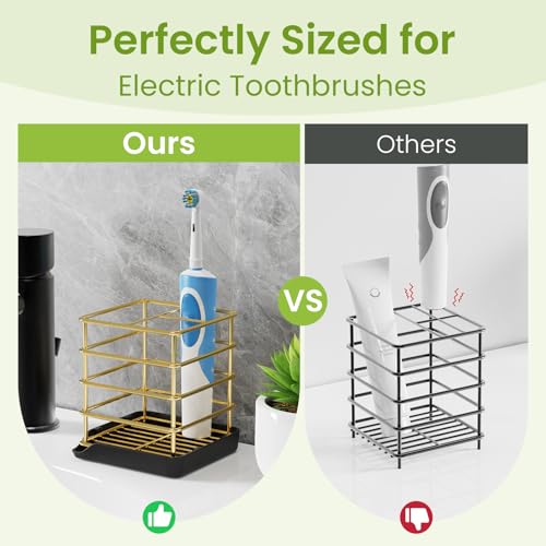 Toothbrush Holders for Bathrooms, Stainless Steel Toothbrush Holder Kids Electric 3 Slots Tooth Brushing Holder Stand and Toothpaste Holder for Bathroom Accessories Organizer with Tray, Gold - size: Gold