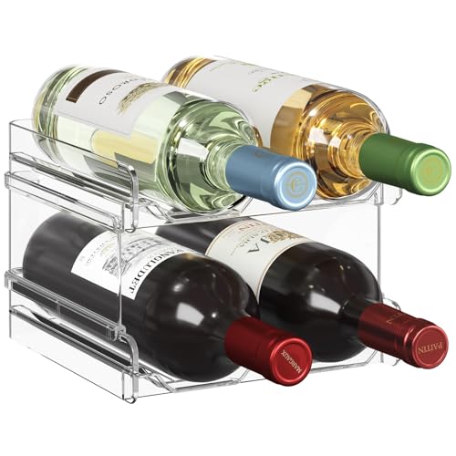 Lifewit Plastic Stackable Wine Rack for Refrigerator, Cabinet, Countertop,Wine Bottle Holder, Water Bottle Organizer for Fridge, Pantry, Hold 4 Bottles - color: Clear, size: 4-bottle